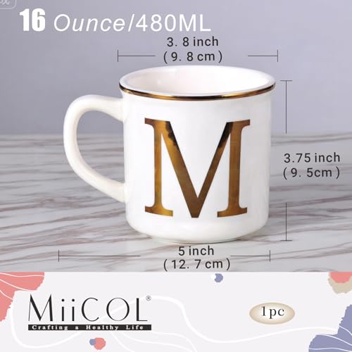 Miicol Ceramic Coffee Mug 16 oz, Monogram Coffee Cup, Golden Initial Tea Mug, Personalized Tea Cup, Unique Gift, Large Mug for Home, Office, Letter M - Image 2