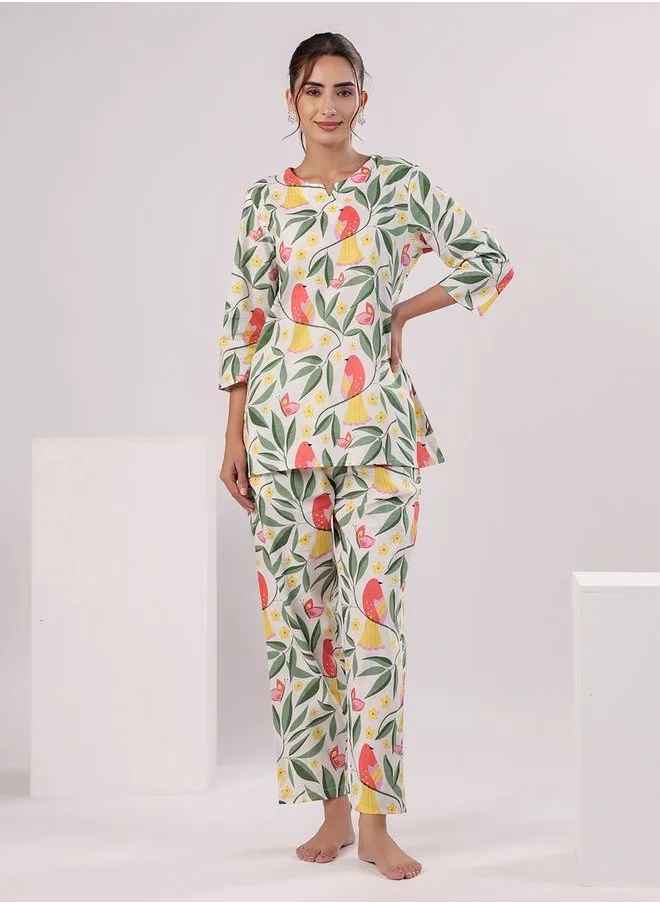 سانسكريتي هومز Women Floral Printed Cotton Night suit by Styli