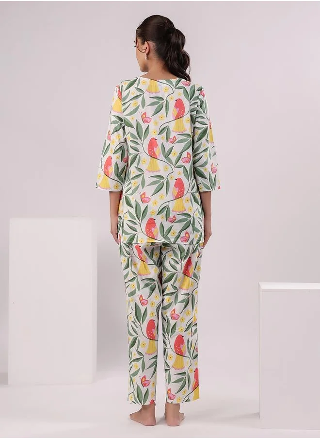 سانسكريتي هومز Women Floral Printed Cotton Night suit by Styli