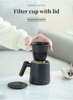LEOKOR Ceramic Tea Cup with Infuser and Lid for Steeping Loose Leaf Tea, Infusion Tea Mug with Extended Wooden Handle 400ml Black  - Image 3