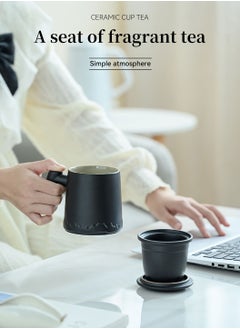 LEOKOR Ceramic Tea Cup with Infuser and Lid for Steeping Loose Leaf Tea, Infusion Tea Mug with Extended Wooden Handle 400ml Black  - Image 4