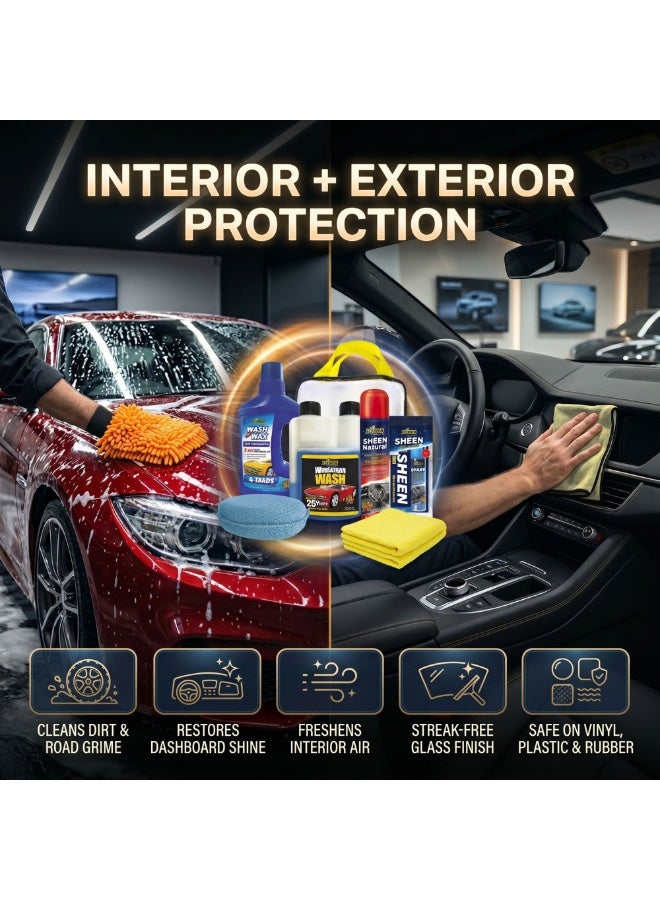 Shield Wash and Shine Kit 6 Piece Premium Car Care Kit Shampoo Wax Tyre Shine Dashboard Polish Microfibre Cloth Sponge Complete Auto Detailing Gift Set Value Pack for Cars SUVs Bikes KSA Auto - Image 5