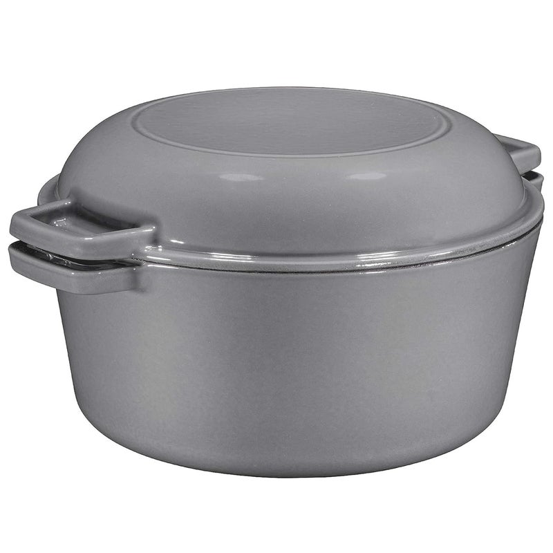Bruntmor Bruntmor 2in1 Enamel Cast Iron Dutch Oven With Handles  Crock Pot Grey Cast Iron pot with Skillet lid  AllinOne Cookware Braising Pan for Casserole Dish  5 Quart Grey 