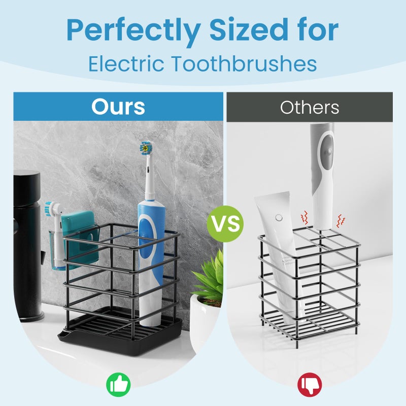 Chintu Toothbrush Holders for Bathrooms, Stainless Steel Toothbrush and Toothpaste Holder, Kids Electric 3 Slots Tooth Brushing Holder Stand for Bathroom Accessories Organizer with Tray, Black - Image 5