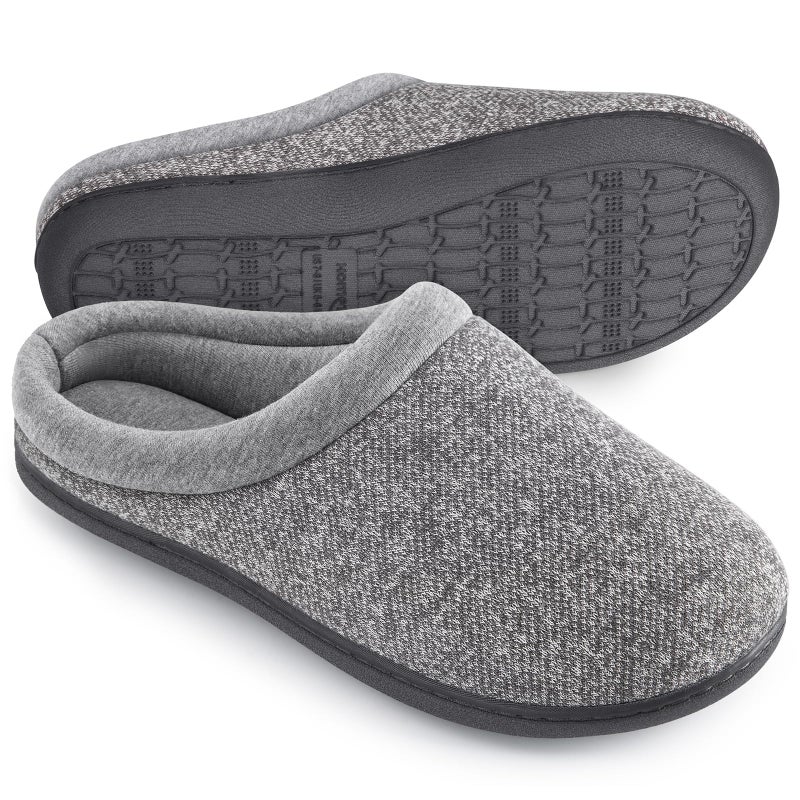 HomeTop Women's Knit Memory Foam Slippers Warm Soft House Shoes with Anti-slip Sole (Large / 9-10 B(M) US, Light Gray) - Image 1