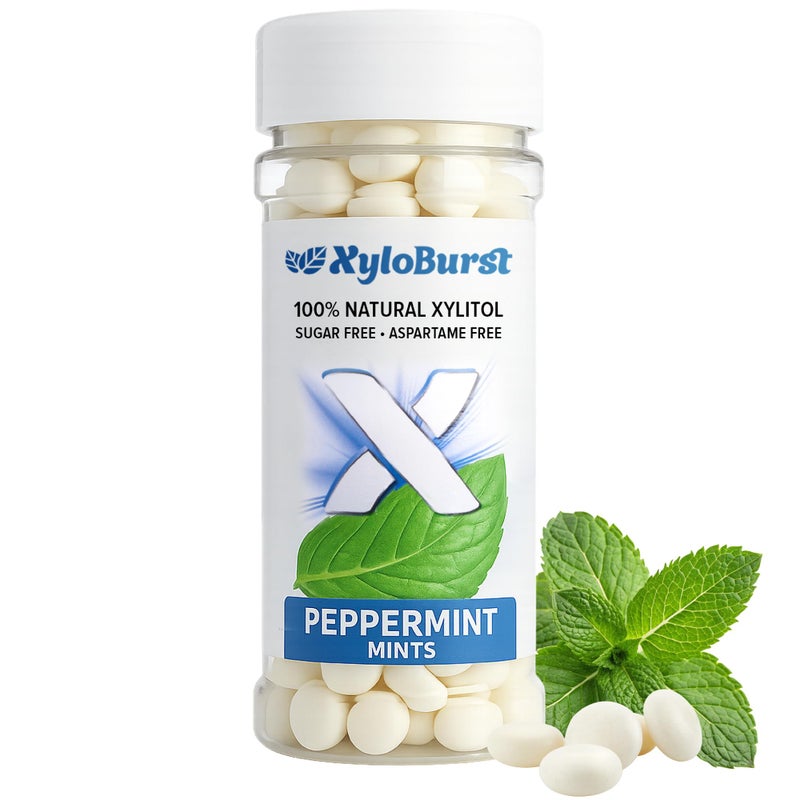 XyloBurst - Xylitol Mints | Sugar Free Breath Mints for Oral Health | Gluten Free, Vegan, Keto Friendly | Aspartame Free Mints | Peppermint | 200 Count Jar - Image 1