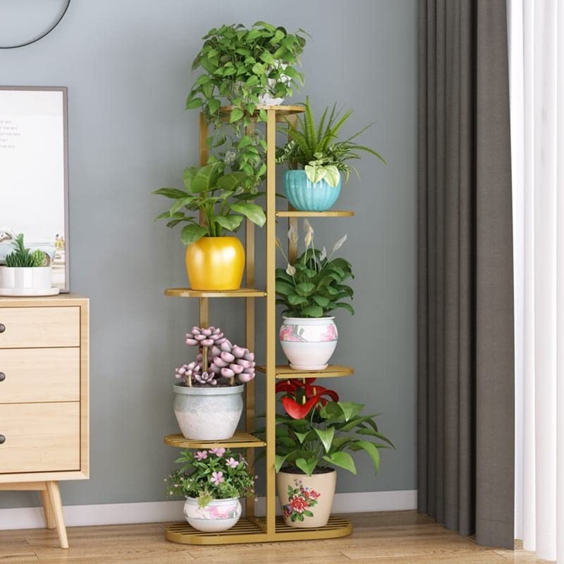 Bee Creative A Trendy Ultra Luxury Metal 6 Tier 7 Potted Plant Stand Multiple Flower Pot Holder Display For Indoor Outdoor Size- Hxl 41X18 Inch (Gold, Corner Shelf) - Free Standing - Image 1
