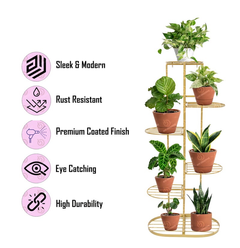 Bee Creative A Trendy Ultra Luxury Metal 6 Tier 7 Potted Plant Stand Multiple Flower Pot Holder Display For Indoor Outdoor Size- Hxl 41X18 Inch (Gold, Corner Shelf) - Free Standing - Image 5