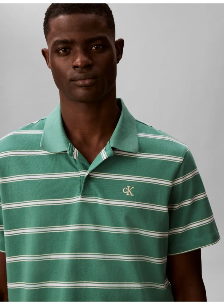 Calvin Klein Jeans Wild Green Jersey Stripe Polo Shirt for Men | Best Price UAE