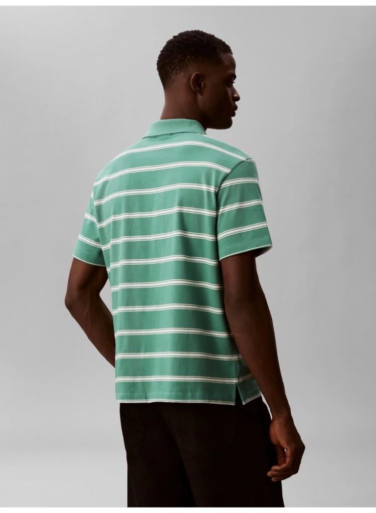 Calvin Klein Jeans Wild Green Jersey Stripe Polo Shirt for Men | Best Price UAE