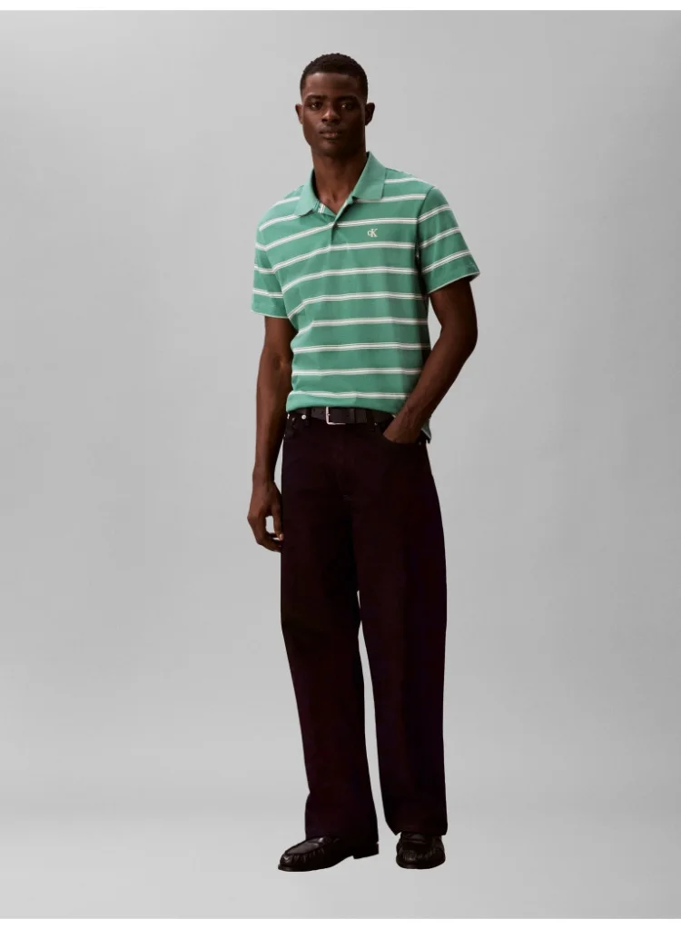 Calvin Klein Jeans Wild Green Jersey Stripe Polo Shirt for Men | Best Price UAE