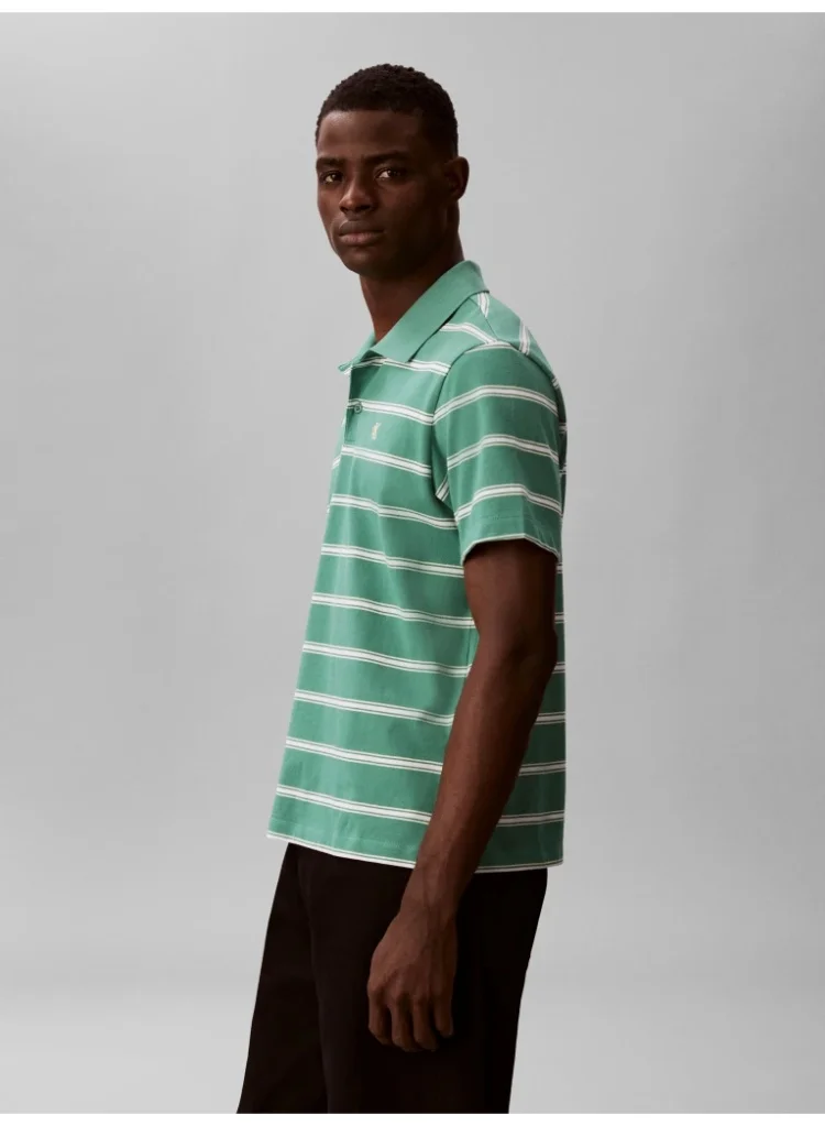 Calvin Klein Jeans Wild Green Jersey Stripe Polo Shirt for Men | Best Price UAE