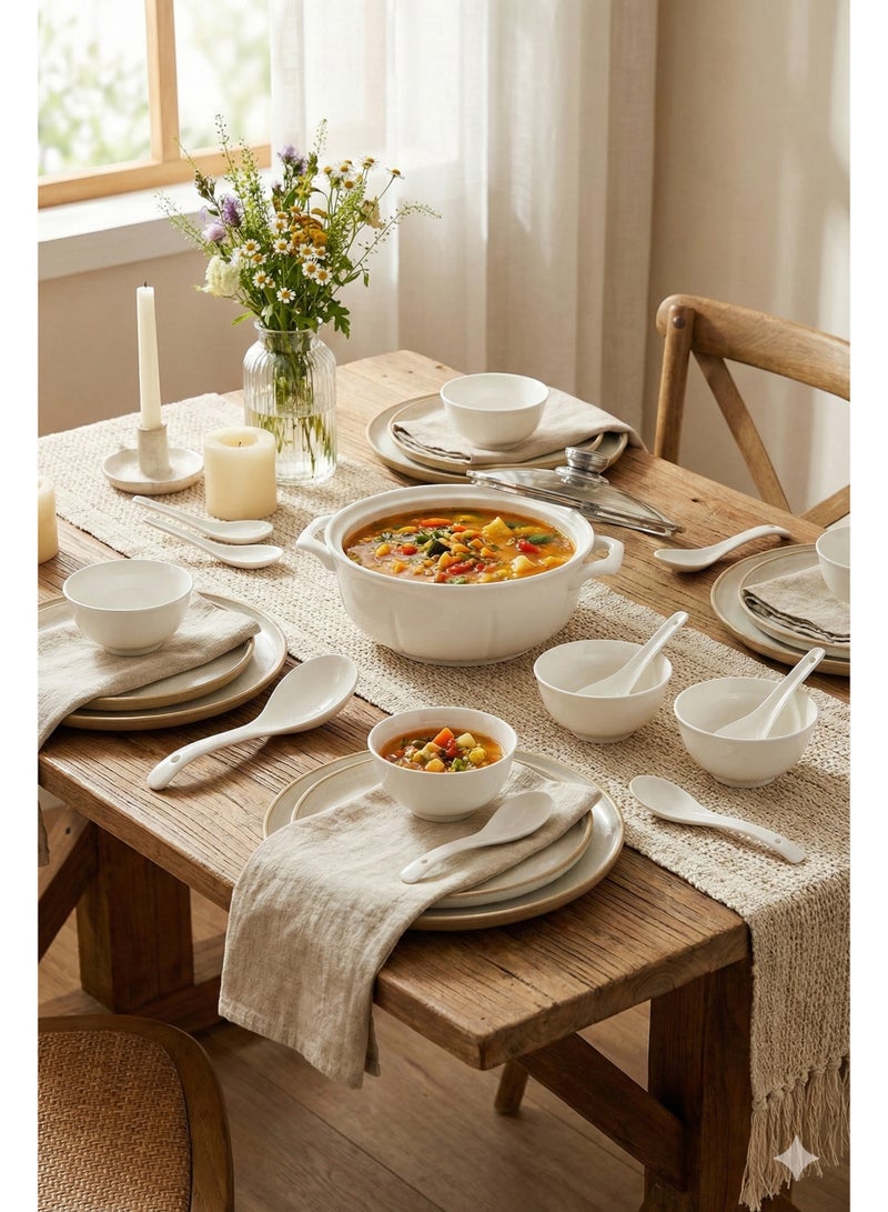 طقم شوربة سيراميك – 15 قطعة – سلطانيات وملاعق وقدر بغطاء - Image 5