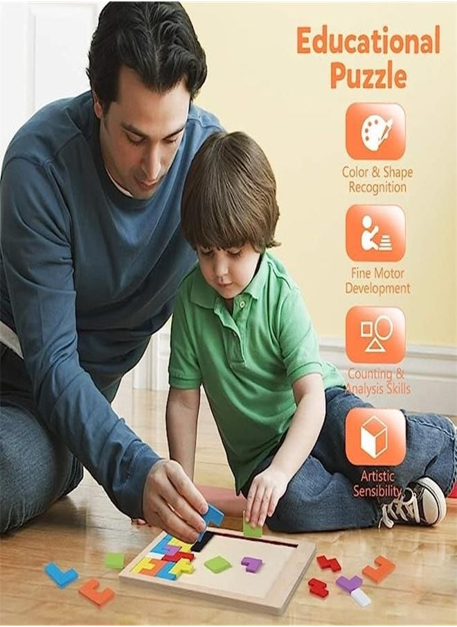 Wooden Building Blocks Puzzle Brain Teaser Toy - Colorful 3D Octagon Puzzle - Russian Nesting Blocks Game STEM Montessori Educational Gift for Infants and Toddlers