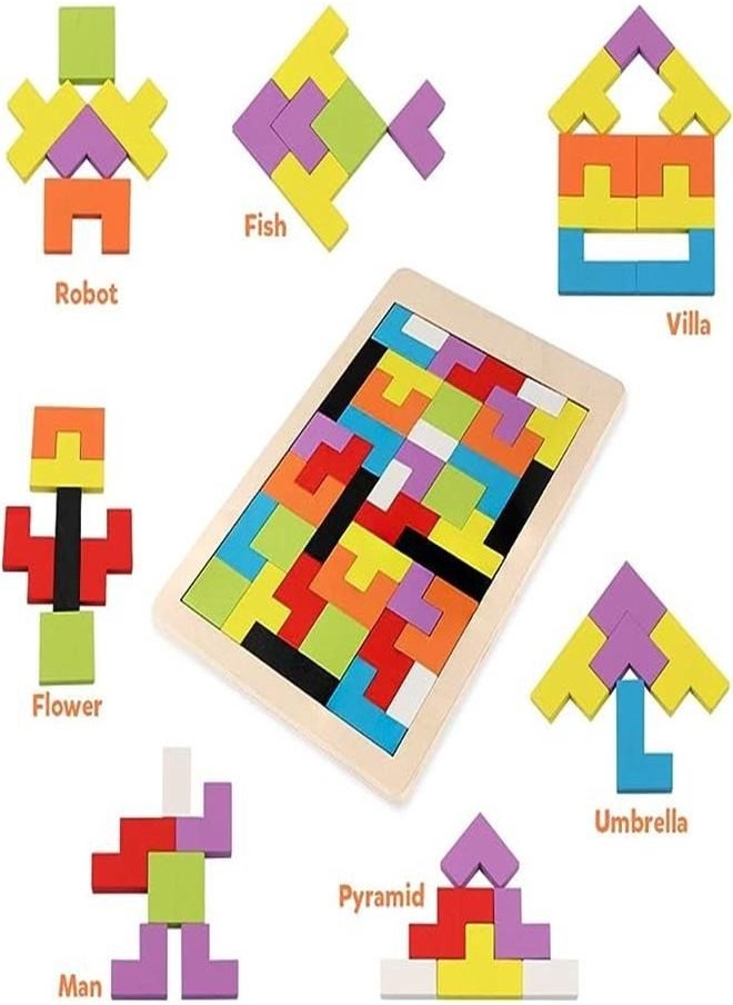 Wooden Building Blocks Puzzle Brain Teaser Toy - Colorful 3D Octagon Puzzle - Russian Nesting Blocks Game STEM Montessori Educational Gift for Infants and Toddlers