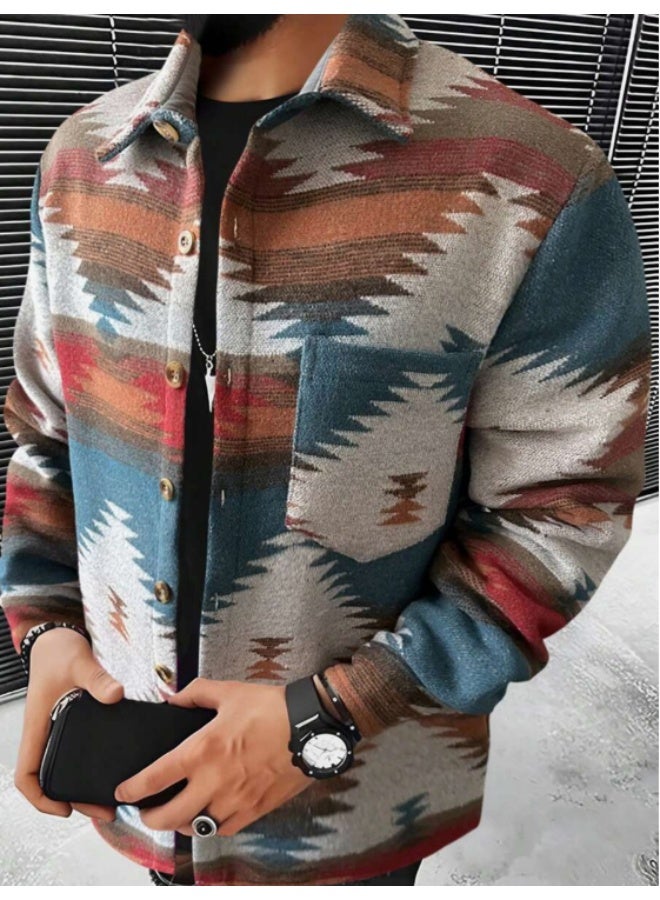 Shein Manfinity Mode Men's Solid Color Pocket & Button Front Long Sleeve Overcoat, Autumn Fall Clothes. - Image 1