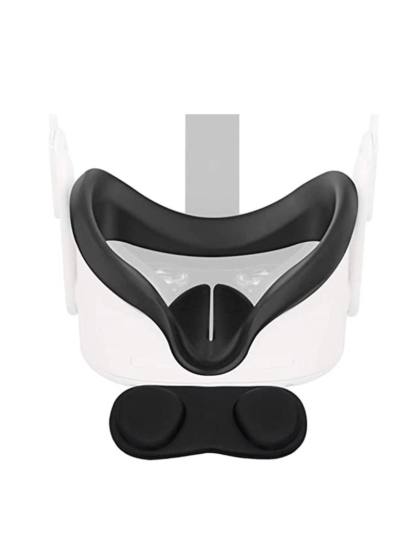 VR Face cover and Lens for Oculus Quest 2, Sweatproof Silicone Pad Mask  Cushion, Mask, Soft Anti-Sweat Eye Cover Padding (Black)  - Image 1