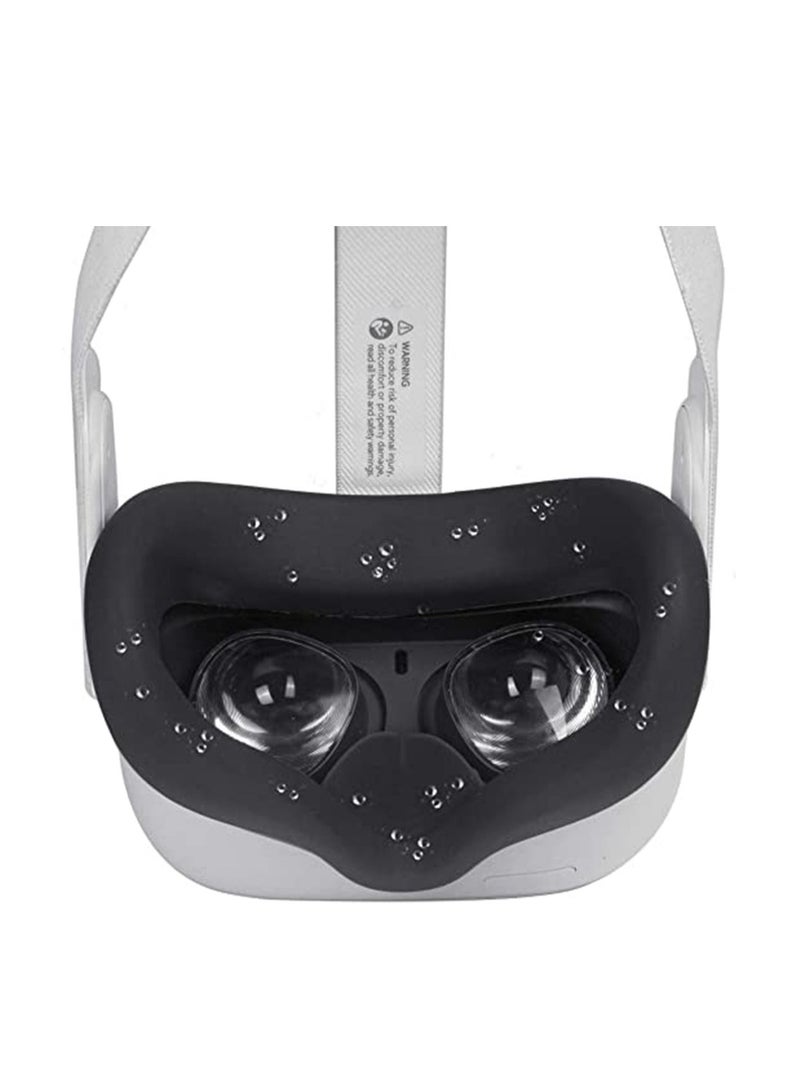 VR Face cover and Lens for Oculus Quest 2, Sweatproof Silicone Pad Mask  Cushion, Mask, Soft Anti-Sweat Eye Cover Padding (Black)  - Image 3