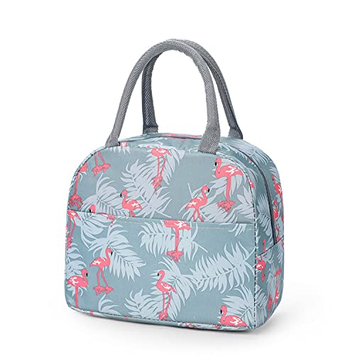 House of Quirk Insulated Nylon Lunch Bags Small for Women Work, Student Kids to School, Thermal Cooler Tote Bag, Picnic Organizer, Storage Lunch Box, Portable and Reusable (Grey Flamingo) - Image 1