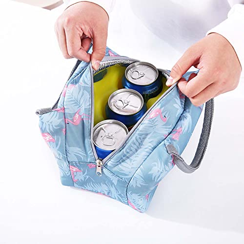 House of Quirk Insulated Nylon Lunch Bags Small for Women Work, Student Kids to School, Thermal Cooler Tote Bag, Picnic Organizer, Storage Lunch Box, Portable and Reusable (Grey Flamingo) - Image 3