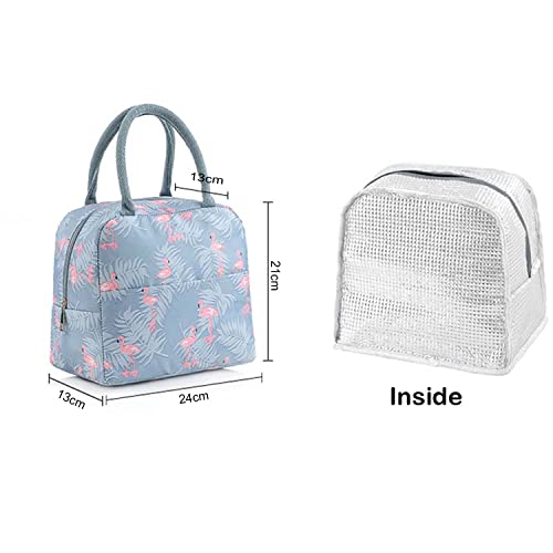 House of Quirk Insulated Nylon Lunch Bags Small for Women Work, Student Kids to School, Thermal Cooler Tote Bag, Picnic Organizer, Storage Lunch Box, Portable and Reusable (Grey Flamingo) - Image 4