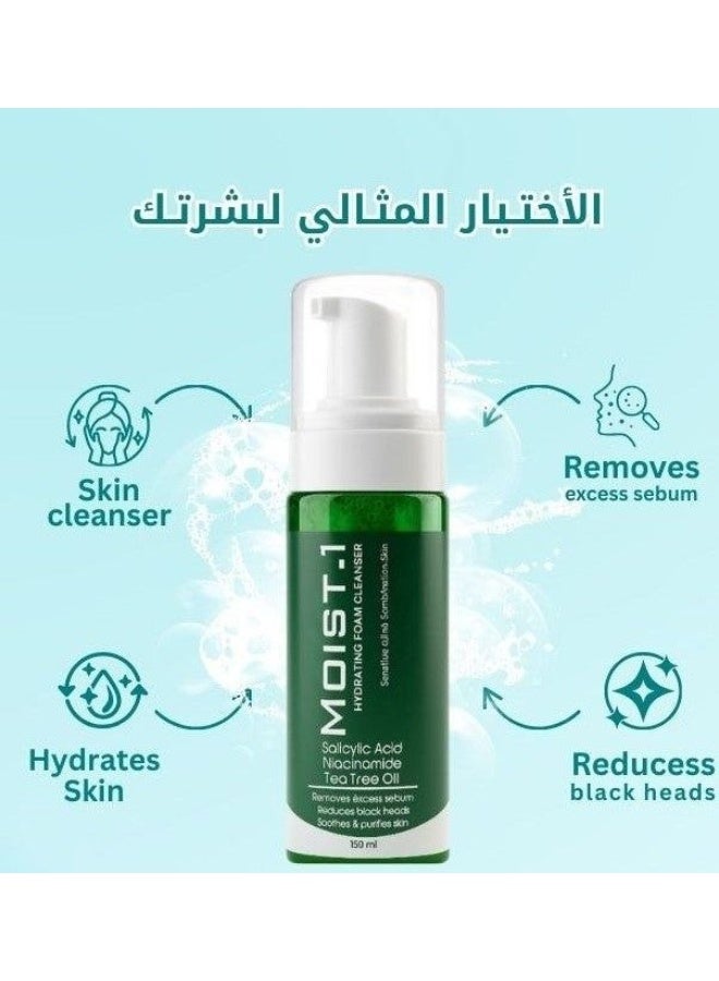 Moist-1 Hydrating Foam Cleanser Sensitive Oily &Combination Skin Salicylic Acid Niacinamide Tea Tree Oil-150Ml (Packaging may vary) - Image 3