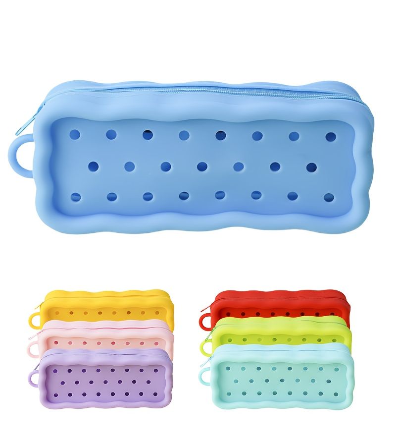 Green Solid Pouch With Holes Coin Purse Art Craft Makeup Bag Beach Pool Daily Essentials - Image 1