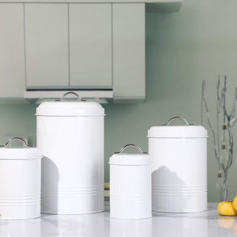 Brightalk Nesting Canisters Sets for the Kitchen, Set of 4 Airtight White Farmhouse Canister Jars with Removable Chalkboard Labels and Marker, for Flour Sugar Coffee Tea Storage - Image 4