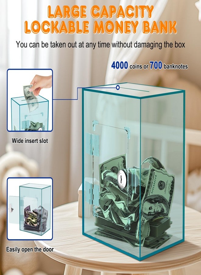 PACOLO Large Acrylic Clear Piggy Bank, Money Saving Box for Cash Saving with Key, Openable Clear Acrylic Savings Jar for Adults Kid (Blue-Green) - Image 3