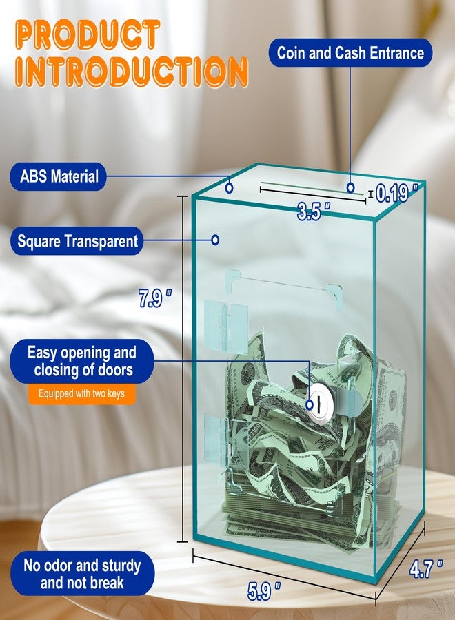 PACOLO Large Acrylic Clear Piggy Bank, Money Saving Box for Cash Saving with Key, Openable Clear Acrylic Savings Jar for Adults Kid (Blue-Green) - Image 4