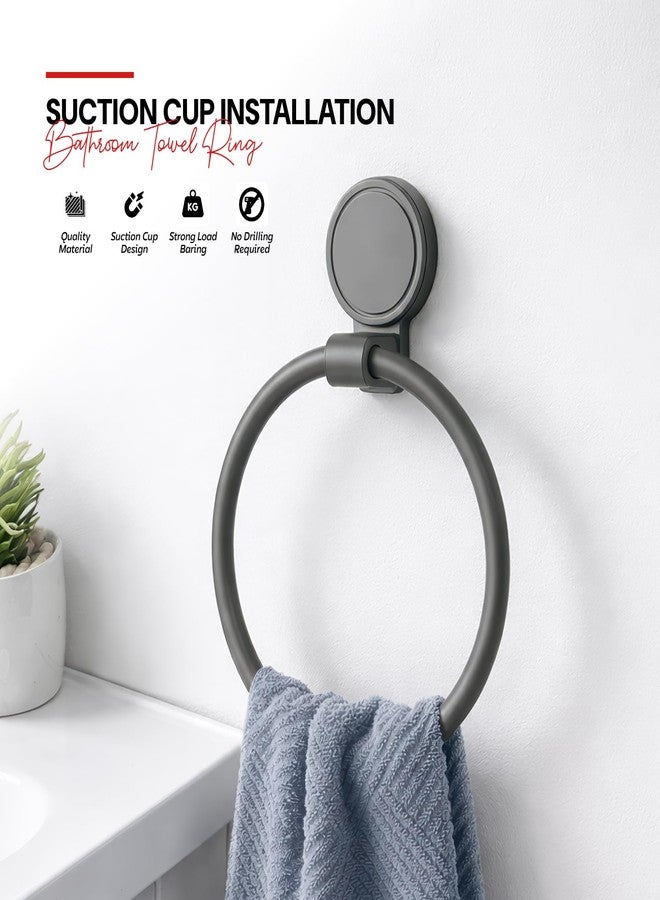MIORAH Suction Towel Ring for Bathroom - Rust - Free Powder Coated Wall Mounted Towel Rack No Drill Towel Ring Modern Bathroom Accessories Organizer Grey - Image 3