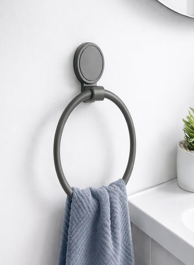 MIORAH Suction Towel Ring for Bathroom - Rust - Free Powder Coated Wall Mounted Towel Rack No Drill Towel Ring Modern Bathroom Accessories Organizer Grey - Image 1