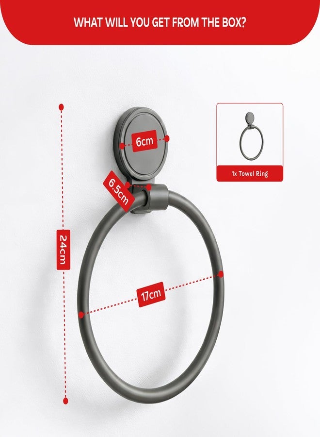 MIORAH Suction Towel Ring for Bathroom - Rust - Free Powder Coated Wall Mounted Towel Rack No Drill Towel Ring Modern Bathroom Accessories Organizer Grey - Image 2