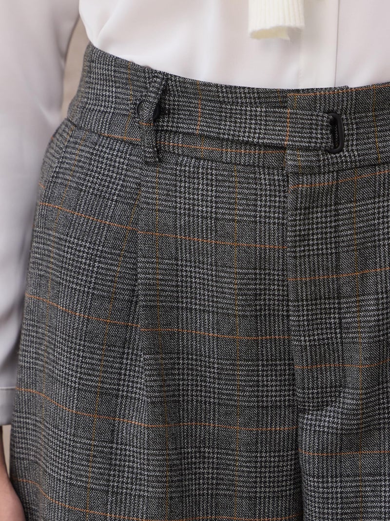 Hobemty Women's Plaid Work Pant Vintage Houndstooth Wide Leg Straight Long Trousers XX-Large Dark Grey - Image 4