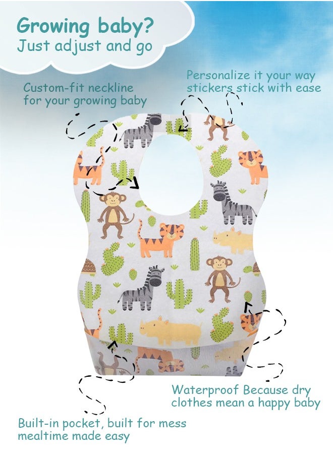 Cute 'n' Cuddle Disposable Baby Bibs (Pack of 50), White with Animals pattern, Individual pack, Travel Bibs For Babies, Food Catcher And Leak Proof, Sticky Snap Closure  - Image 4