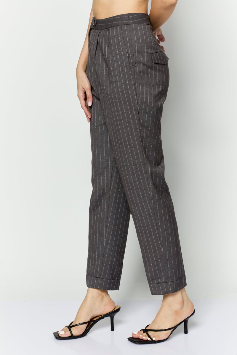 ESPRIT Women Regular Fit Stripe Dress Pants, Grey - Image 3