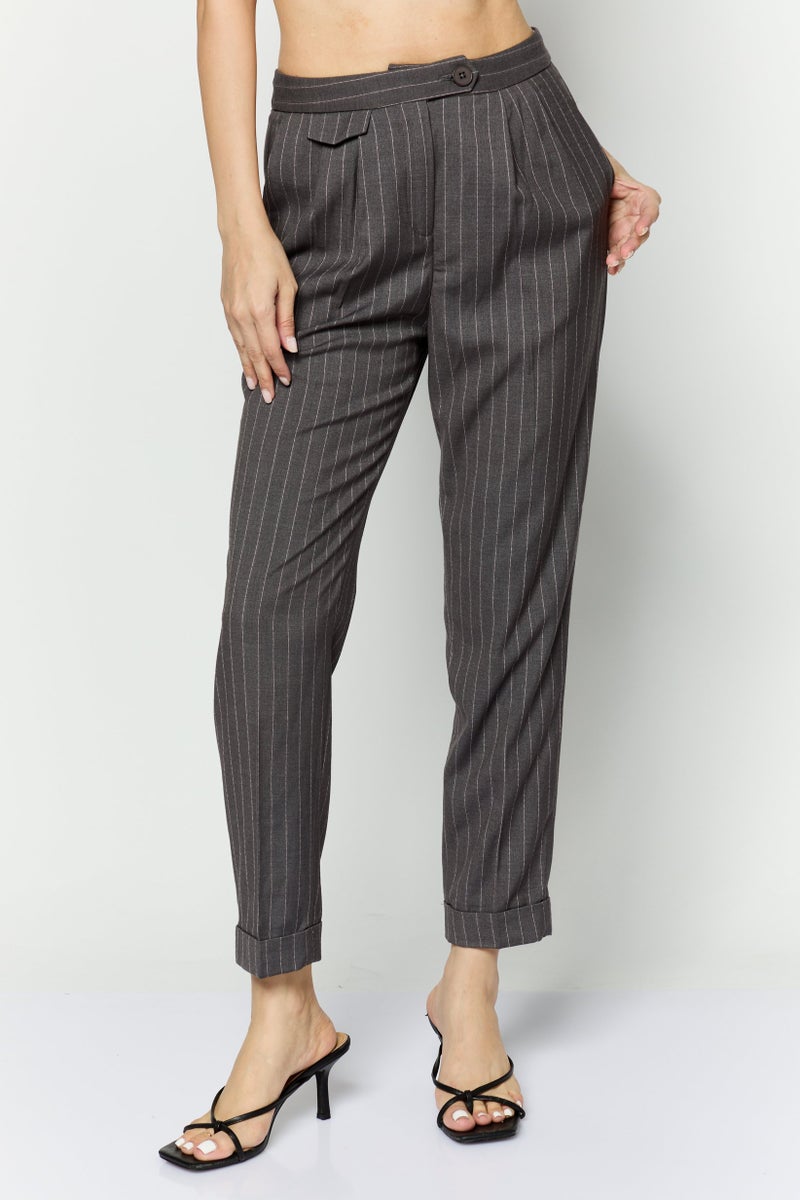 ESPRIT Women Regular Fit Stripe Dress Pants, Grey - Image 1