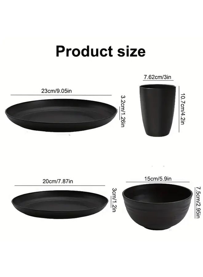 Black 4 Piece Shatterproof Plastic Dinnerware Set For Camping Picnic Party Home - Image 3