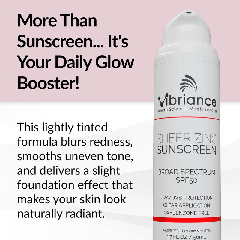 Vibriance Sheer Zinc Sunscreen - Tinted Sunscreen for Face SPF 50, Lightweight Facial Moisturizer with Niacinamide, Hyaluronic Acid - 1.7 fl oz - Image 2
