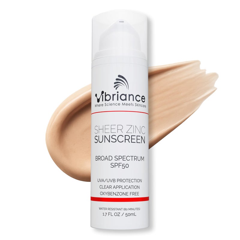 Vibriance Sheer Zinc Sunscreen - Tinted Sunscreen for Face SPF 50, Lightweight Facial Moisturizer with Niacinamide, Hyaluronic Acid - 1.7 fl oz - Image 1