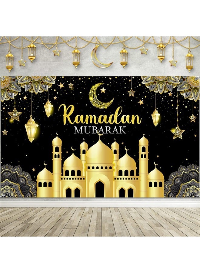 Boyiee Ramadan Mubarak Decorations Backdrop Banner Muslim Ramadan Kareem Background Eid Mubarak Sign Photo Booth Backdrop Background for Home Muslim Ramadan Eid Al Fitr Party Supplies (Black) - Image 1