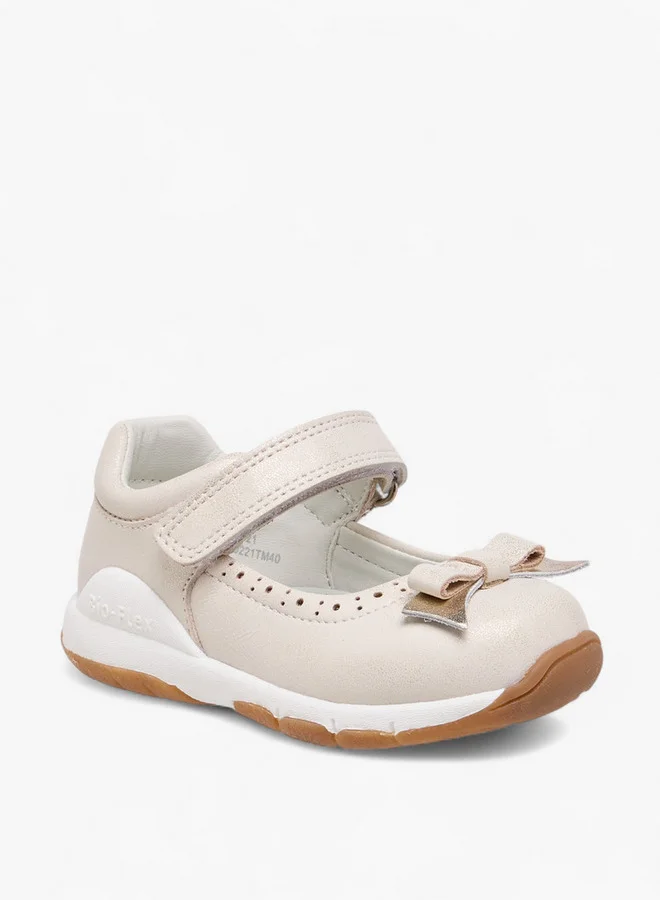 Barefeet Bow Accent Mary Jane Shoes with Hook and Loop Closure