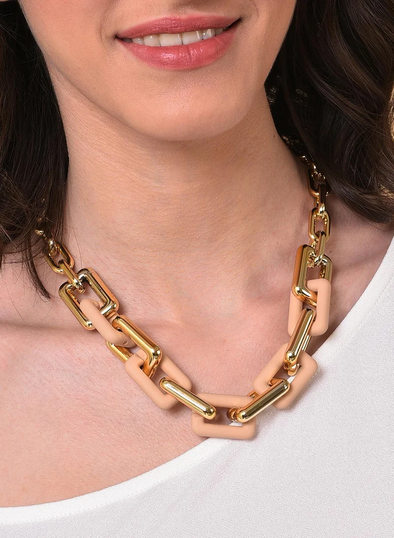 SOHI Peach-Coloured Link Artificial Chain Necklace Jewellery