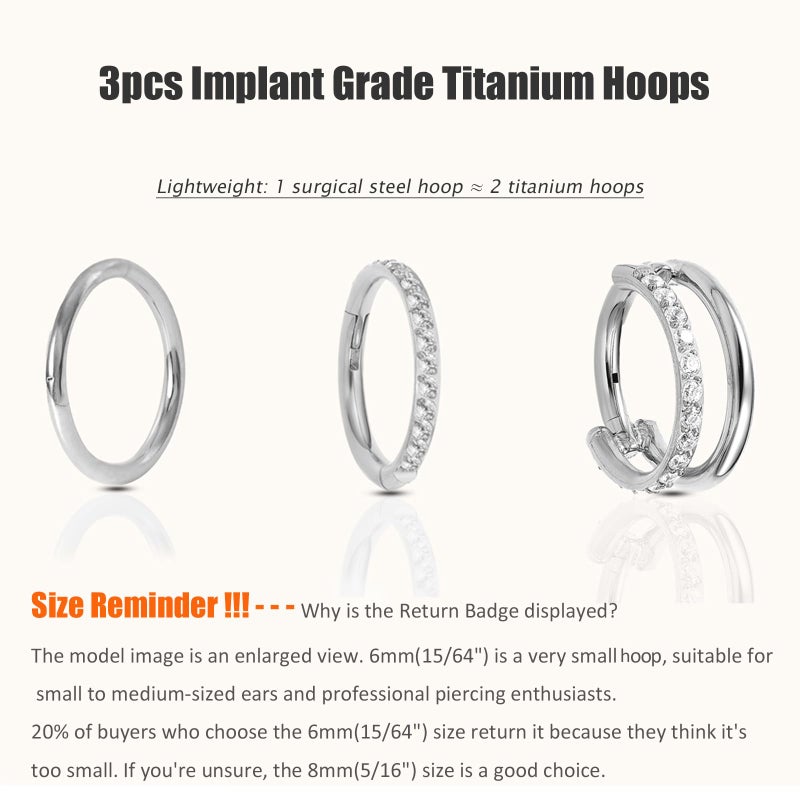 NONTAI 16G Titanium Earring Tragus Piercing Jewelry Helix Earring Silver Double Hoop Nose Ring Cartilage Piercing Rook Hoop Ear Stacks - Image 2
