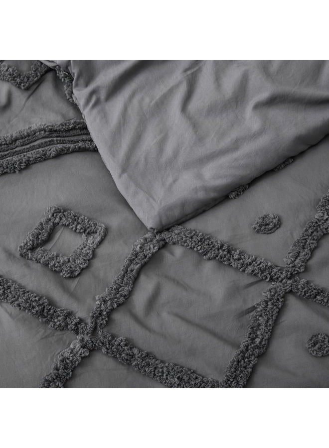 Oli Anderson Queen Comforter Set, 3 Pieces Boho Grey Comforter Geometric Tufted Bedding Comforter Sets, Soft Fluffy Comforter with 2 Pillowcases (Grey, Queen) - Image 4
