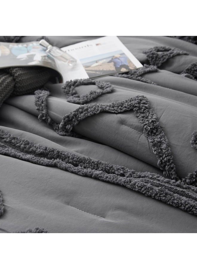 Oli Anderson Queen Comforter Set, 3 Pieces Boho Grey Comforter Geometric Tufted Bedding Comforter Sets, Soft Fluffy Comforter with 2 Pillowcases (Grey, Queen) - Image 3