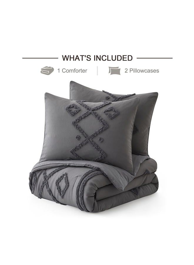 Oli Anderson Queen Comforter Set, 3 Pieces Boho Grey Comforter Geometric Tufted Bedding Comforter Sets, Soft Fluffy Comforter with 2 Pillowcases (Grey, Queen) - Image 5