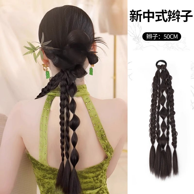 Generic Chinese Hair Bun Maker Traditional Floral Hairstyle Hand-knitted National style five-strand braid [Brown black]]