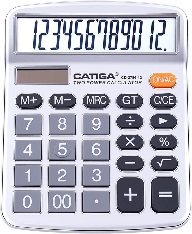 CATIGA 12 Digits Desktop Calculator with Large LCD Display, Dual Solar Power and Battery, Standard Function for Office, Home, School, CD-2786 - Image 1