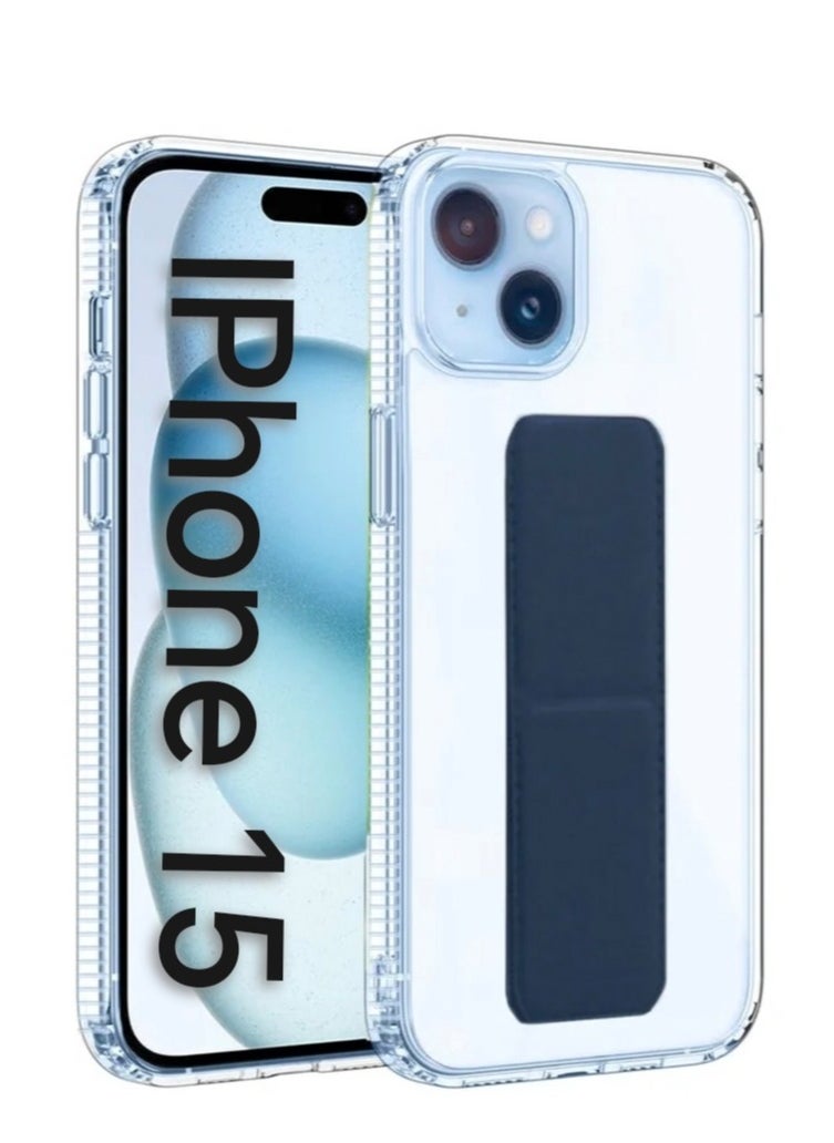 ARMOR - Case Cover For iPhone 15 With Magnetic Hand Grip 3 in 1 Clear / Blue - Image 1